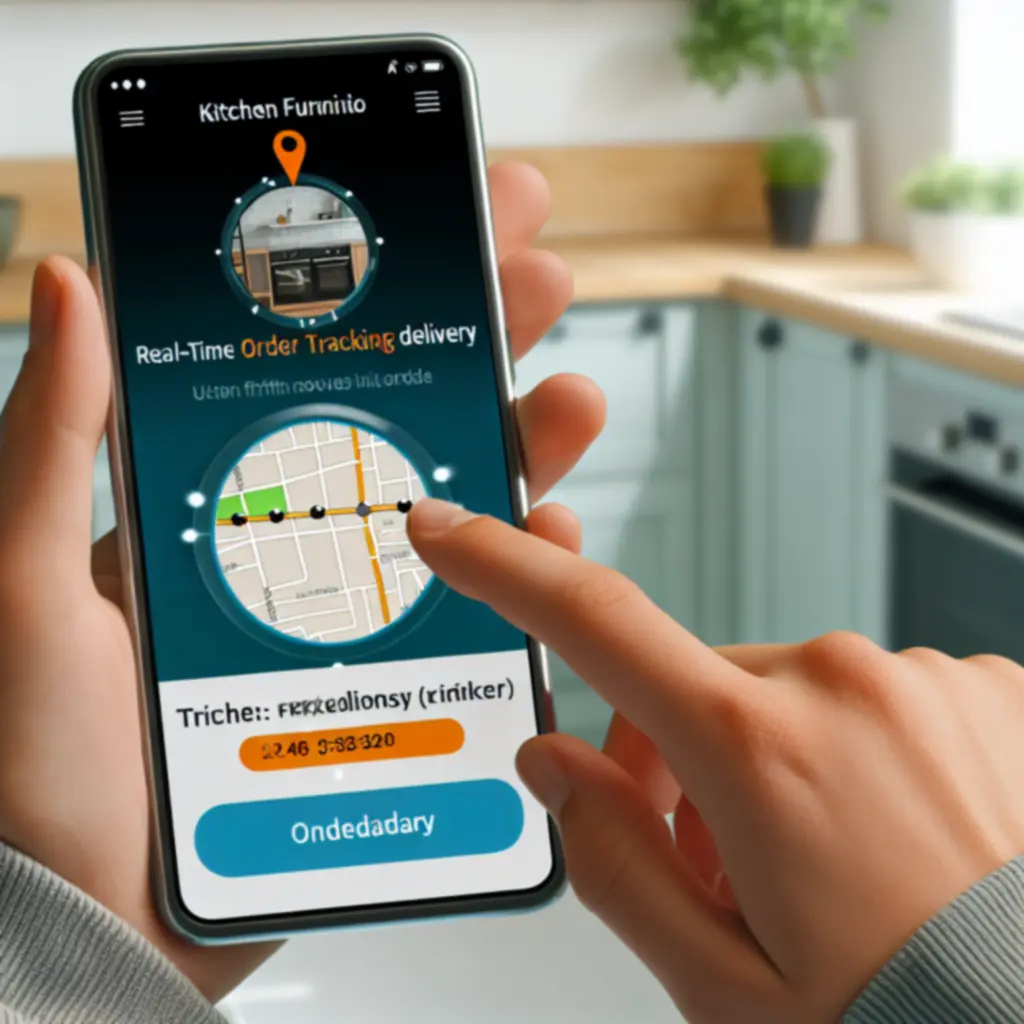 Klient Kitchen Furnio śledzący status dostawy mebli na smartfonie