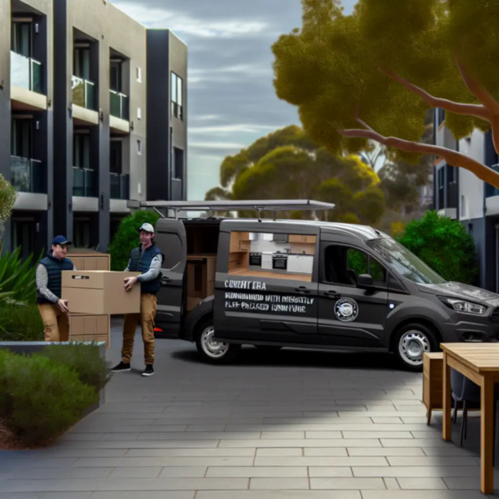 Nowoczesny samochód dostawczy Kitchen Furnio z zabezpieczonymi meblami kuchennymi