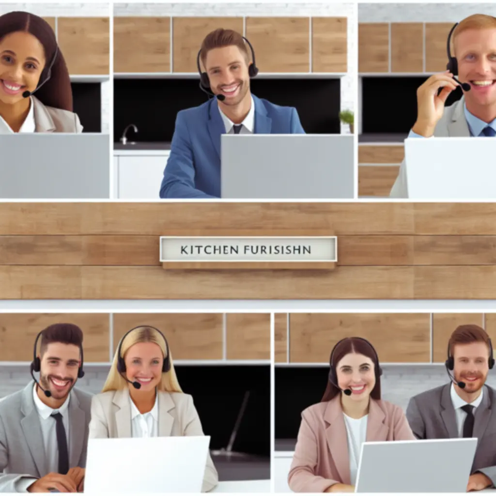 Zespół Centrum Wsparcia Kitchen Furnio pracujący w nowoczesnym biurze